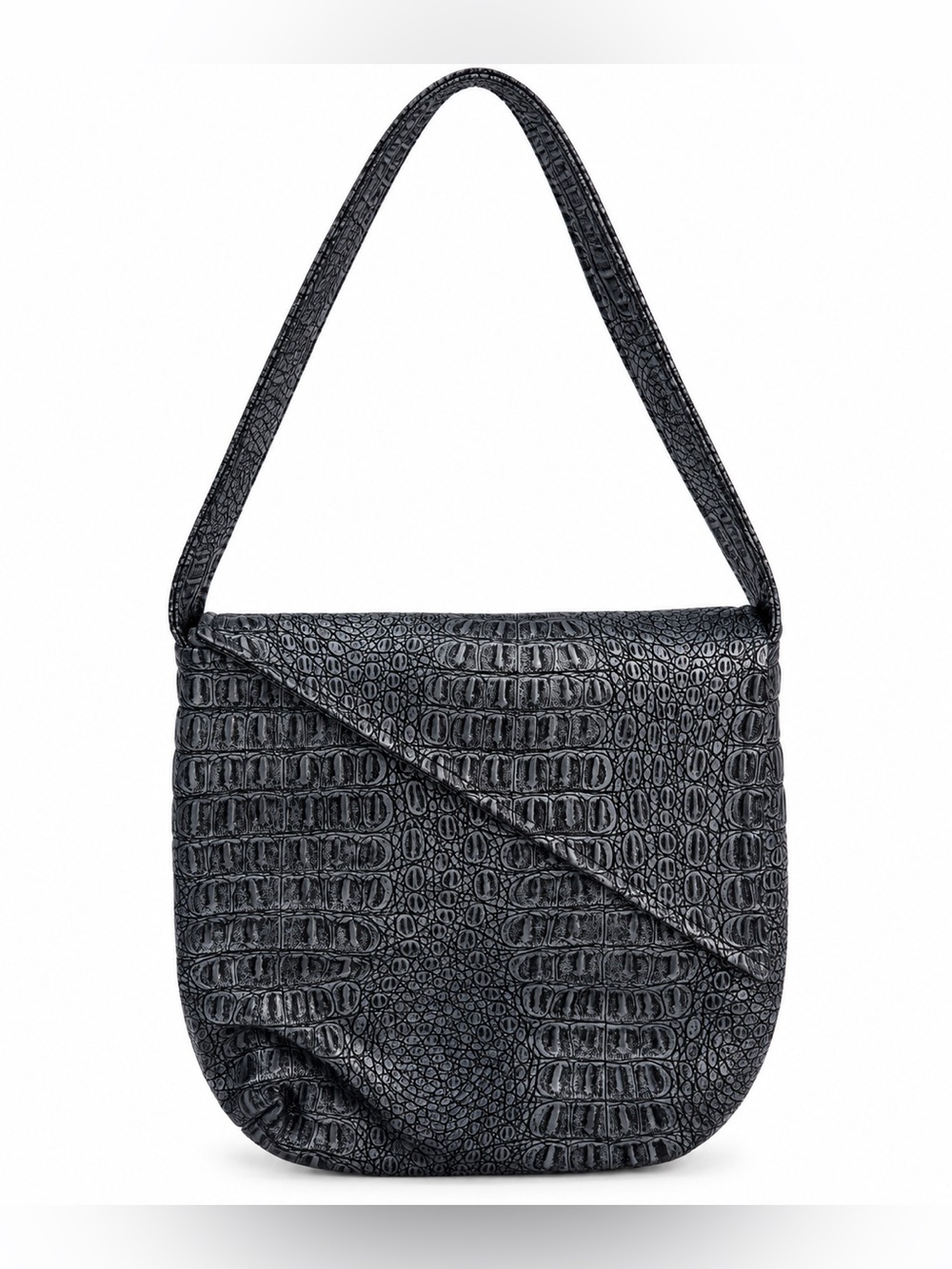 Black Crocodile Embossed Shoulder Bag Handbag